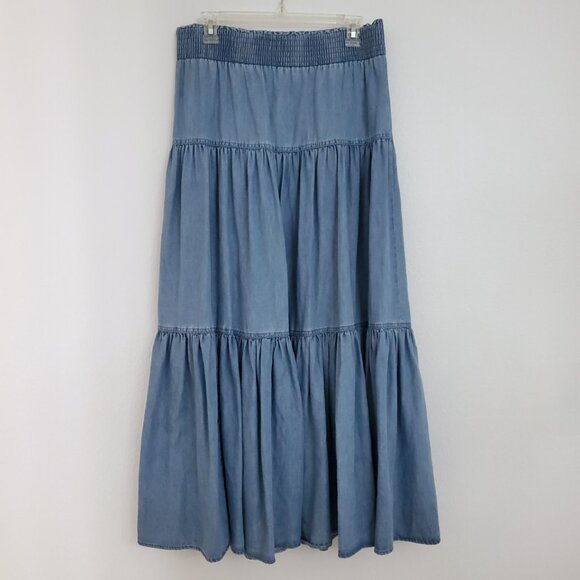 INC Flowy Tiered Chambray Maxi Skirt - Picture 2 of 13